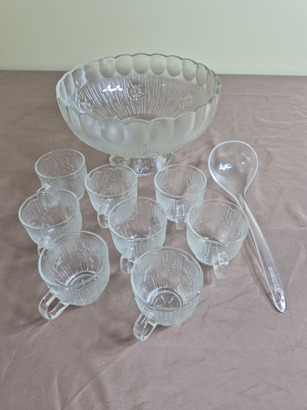 Vintage A. Masserini Italian Made Floral Punch Scalloped  Bowl Set - 10 Pcs